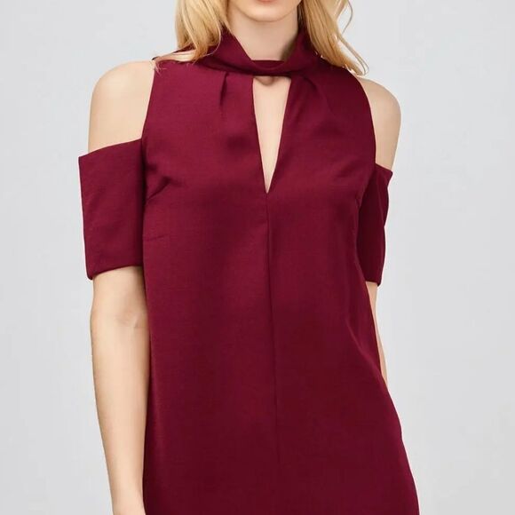 Topshop 2 Burgundy Cold Shoulder Cut Out Trapeze Women’s Mini Dress - Picture 6 of 12
